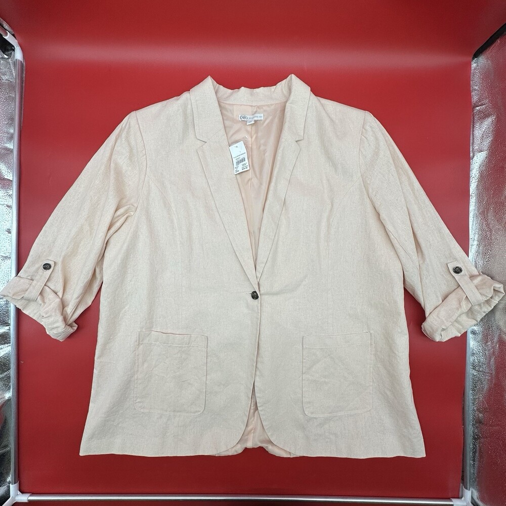 Cato Plus Size 22/24W Pink Linen Blend Single Button Roll Tab Blazer Jacket NWT